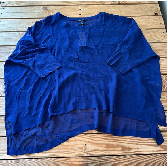 NWT Eileen Fisher 100% Silk Sheer Box Top Size XL Women’s Blue Round Neck - Picture 1 of 9